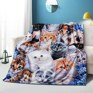 Soft Comfortable Funny Throw Blanket Cute Cat Microfiber Blanket For Bed Bedspread Sofa Decorative Camping Picnic Winter Warm Blanket