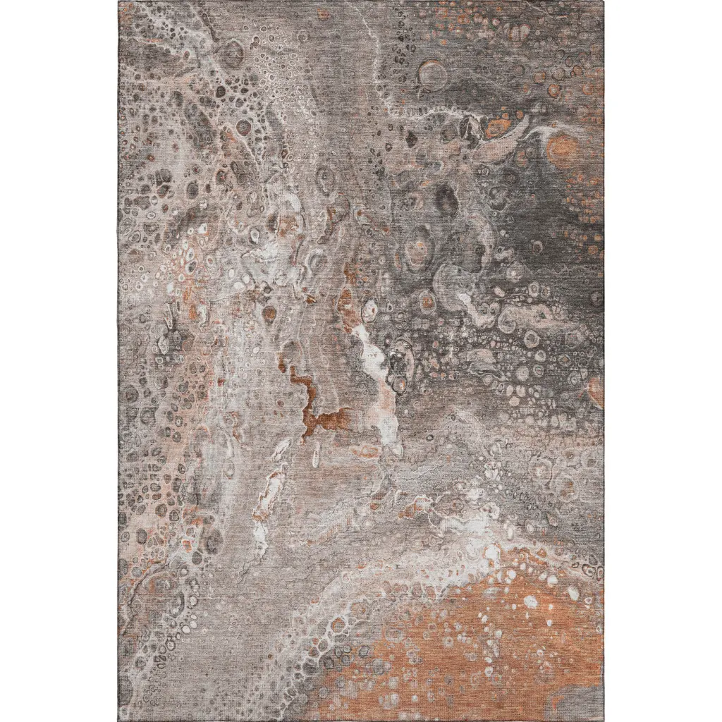 HomeRoots 650450 8x10 ft. Terracotta, Ivory & Gray Abstract Contemporary Washable Machine-Made Rectangle Area Rug with UV Protection, Terracotta Area Rugs