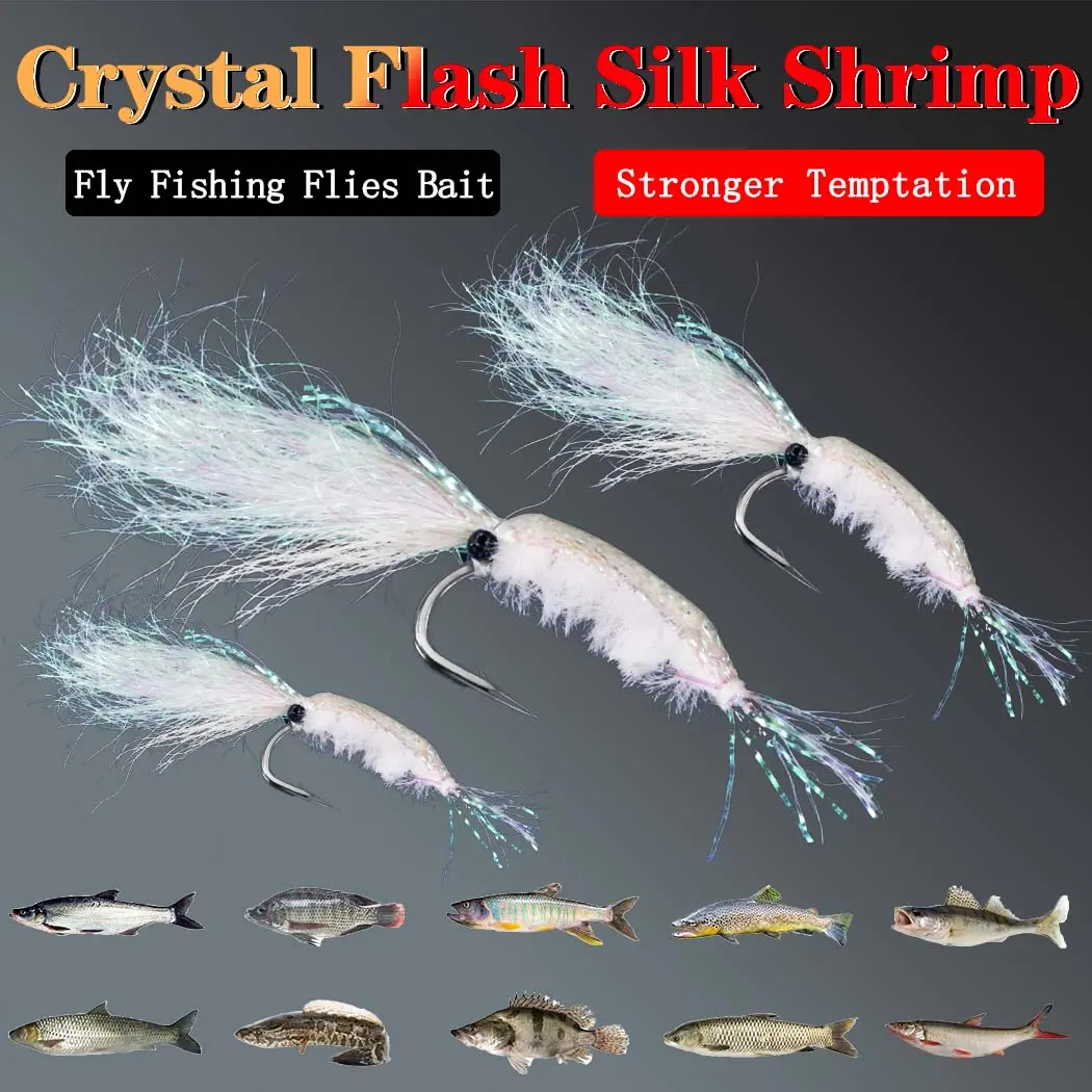 10Pcs/Box White Ice Wing Shrimp Fly Bait Saltwater Freshwater Flies Bass Trout Salmon Lure Bait Hook 4#6#8#10#12# Fishing Lure Set