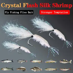 10Pcs/Box White Ice Wing Shrimp Fly Bait Saltwater Freshwater Flies Bass Trout Salmon Lure Bait Hook 4#6#8#10#12#