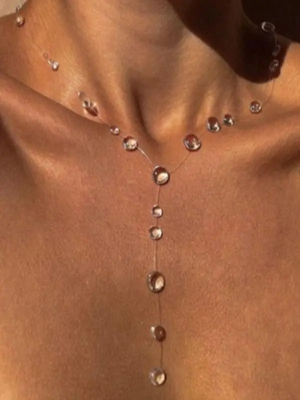 Zirconia Crystal Drop Necklace for Women, Elegant Asymmetric Y-Neckline Pendant for Formal Events, Lightweight Floating Illusion Jewelry, Beading Necklaces, Crystal Drop Necklaces