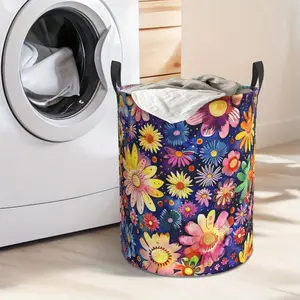 Foldable Vibrant Floral Laundry Hamper: Portable Oxford Cloth Basket with Sturdy Handle for Easy Storage