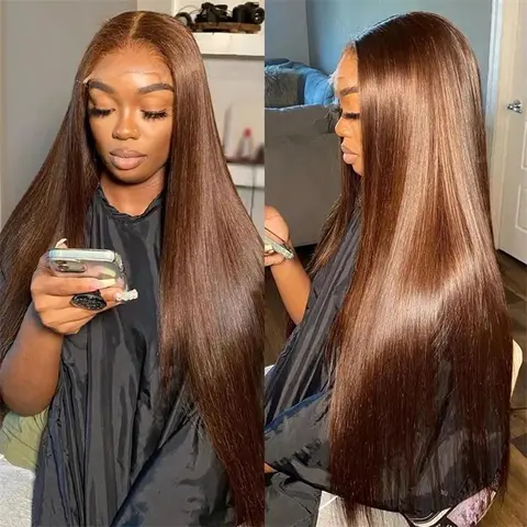Hot Star 4# Ginger Brown Colored Straight and Body Wave 13x6 HD Transparent Lace Frontal Wig Human Hair Preplucked with Baby Hair