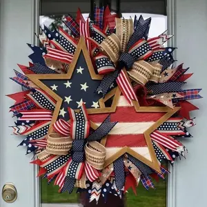 250th Anniversary Patriotic Wreath 1776-2026, Red White Blue Rustic Farmhouse Wreath, All-Weather Outdoor Indoor Front Door Wreath for 4th of July Memorial Day Flag Day Americana Holiday Decor
