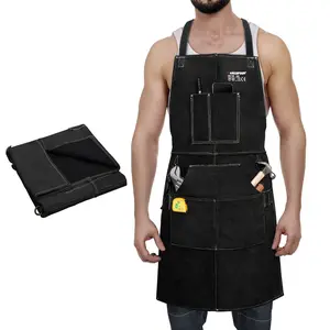 ARCCAPTAIN Leather Welding Work Apron 24" X 36" Heat Flame Resistant Cowhide Blacksmith Aprons with 6 Tool Pockets for Welders Men Women, Adjustable M to XXXL-Black