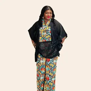 Size 10/12 only : ANKARA 2 PIECE Set - Black Kimono Top & Colorful Floral Pants for Women