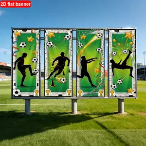 2026 World Cup Football Party Photo Banner Set, Polyester Material, Soccer Action Silhouette Design, Indoor & Outdoor Decor