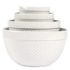 Tabletops Gallery Hobnail 4-Piece Stoneware Mixing Bowl Set - White