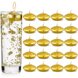 20 Pcs Mini Floating Candles Small Unscented Round Floating Tea Lights Disc Smooth Wax for Pool Bathtub Dinner Wedding Home Favors (0.7 x 1.4 in, Gold)