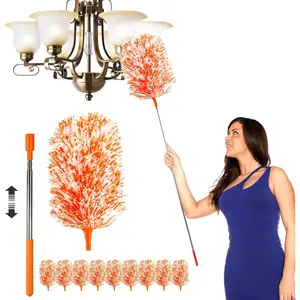 20-49inches Extendable Microfiber  Duster with 10 count Replaceable Heads, Extra Long Bendable Duster for Cleaning, Electrostatic Dust Remove for Furniture, Ceiling, Window,etc (Orange)