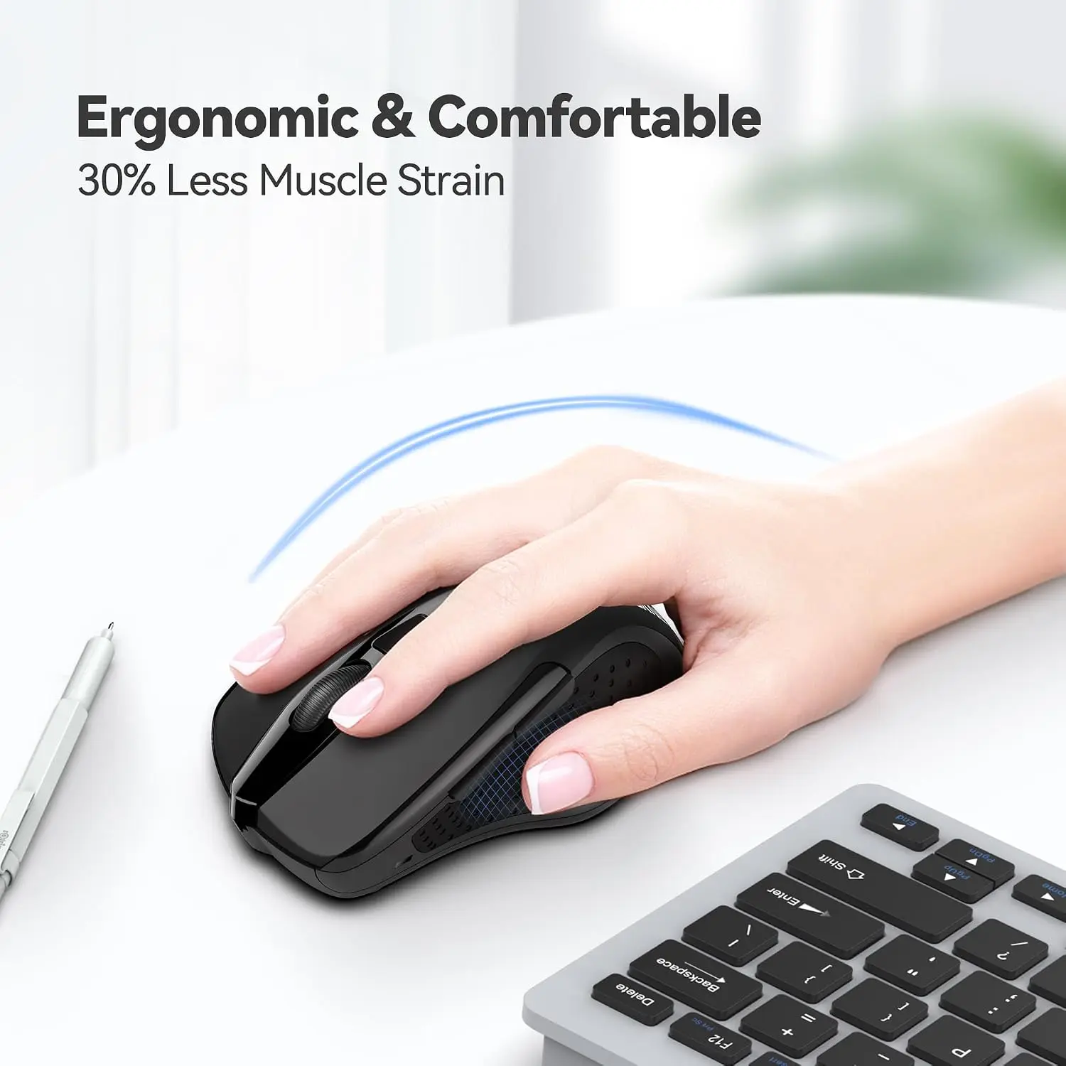 TECKNET 2.4G Ergonomic Optical Wireless Mouse - 6 Buttons, 5-Level 2600 DPI, 24-Month Battery Life for Laptop, PC, Chromebook
