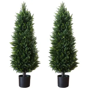 2 Pack Artificial Cedar Topiary Tree, Realistic Fake Plants Front Porch Decor, Artificial Bushes Cypress for Home Front Door Offices