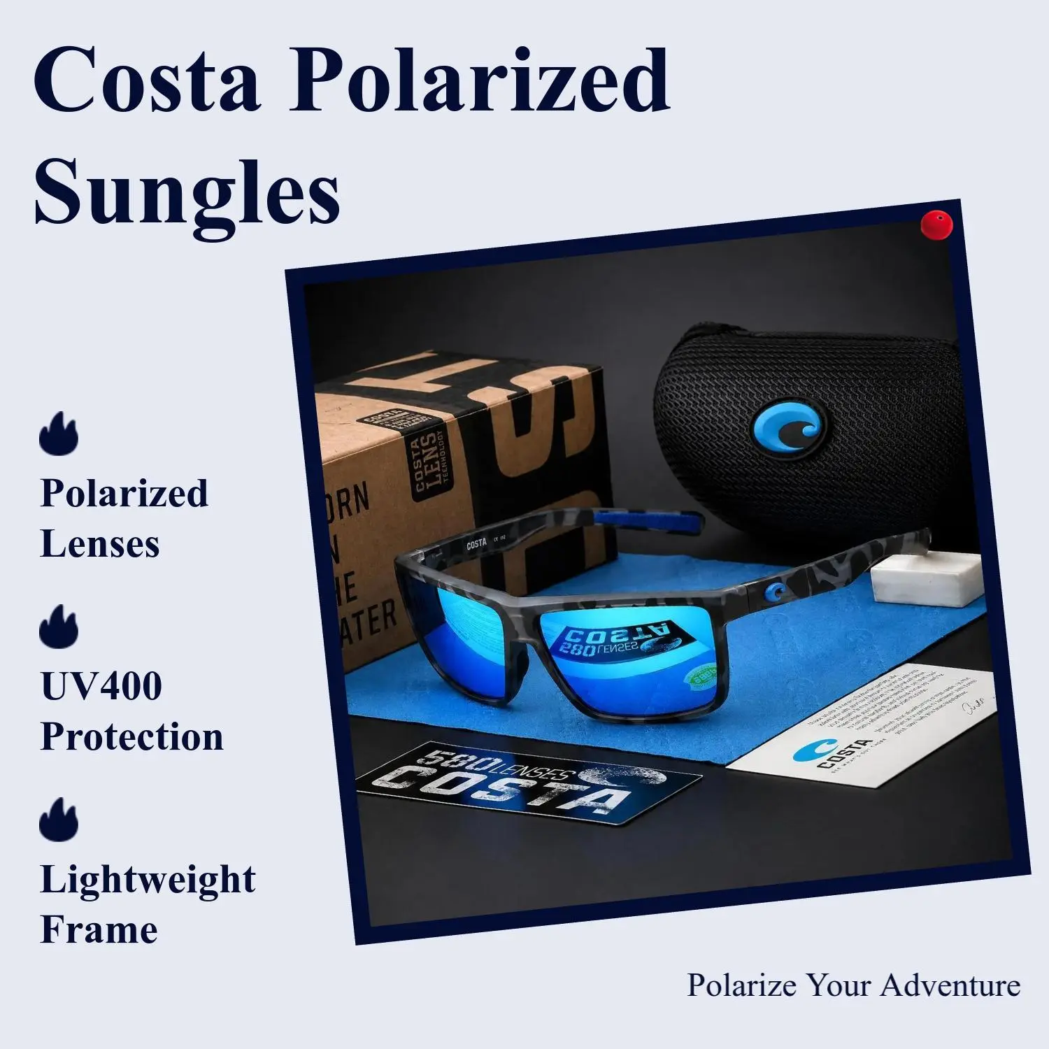 Costa Del Mar 580P Rinconcito, Polarized Fishing Sunglasses, Men and Women Sports Eyewear, UV400 Protection, Boating Driving Shades, Full Box Set