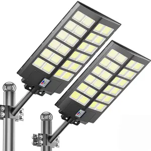 2 Pack Solar Street Lights Outdoor Waterproof LED Solar Flood Lights Dusk to Dawn Parking Lot Light with Motion Sensor & Remote Control for Commercial Area Lighting Yard