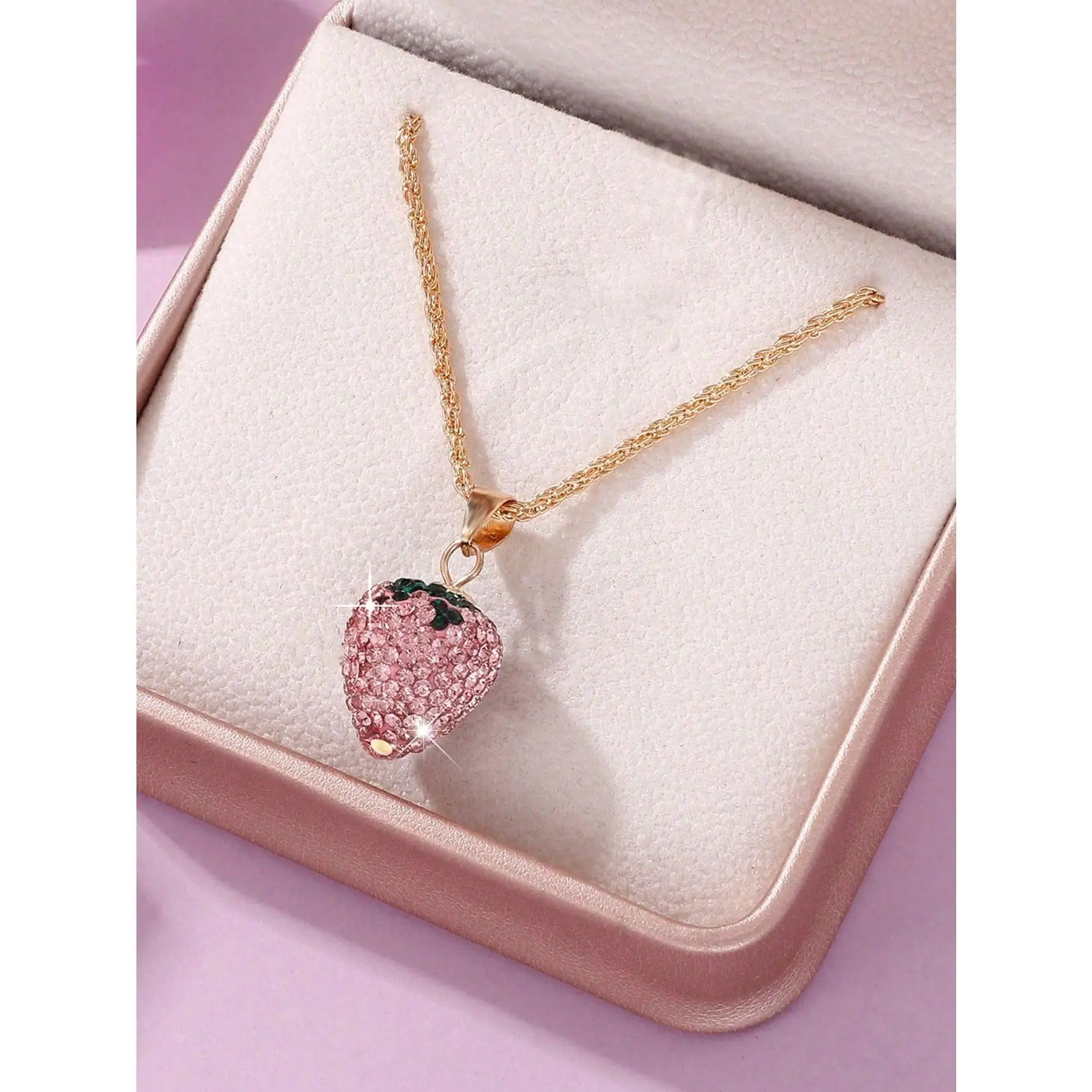 Charming Pink & Red Strawberry Pendant Necklace For Women, Whimsical Fruit-Inspired Jewelry Perfect For Daily Wear, Festivals, Or Gifting