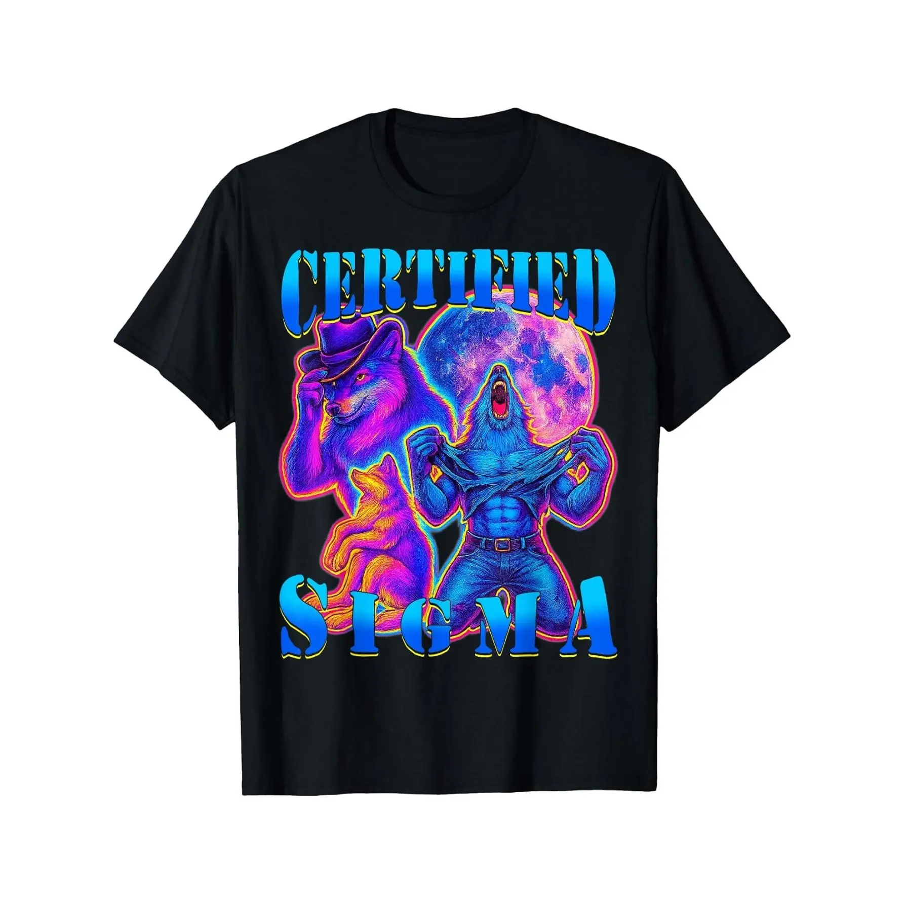 Certified Sigma Wolf Funny Meme Alpha Grindset Retro Bootleg T-Shirt Cotton Clothing