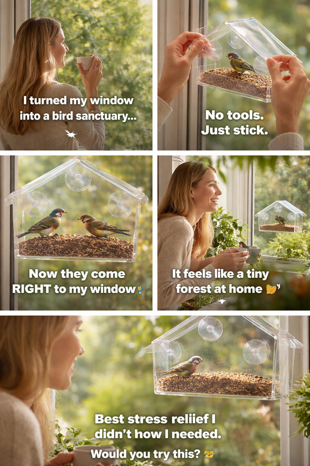 Acrylic Window Bird Feeder with Strong Suction Cups, Transparent No-Drill Hanging Bird Feeder for Outdoor Garden, Backyard Bird Watching, Easy Install Pet Supplies