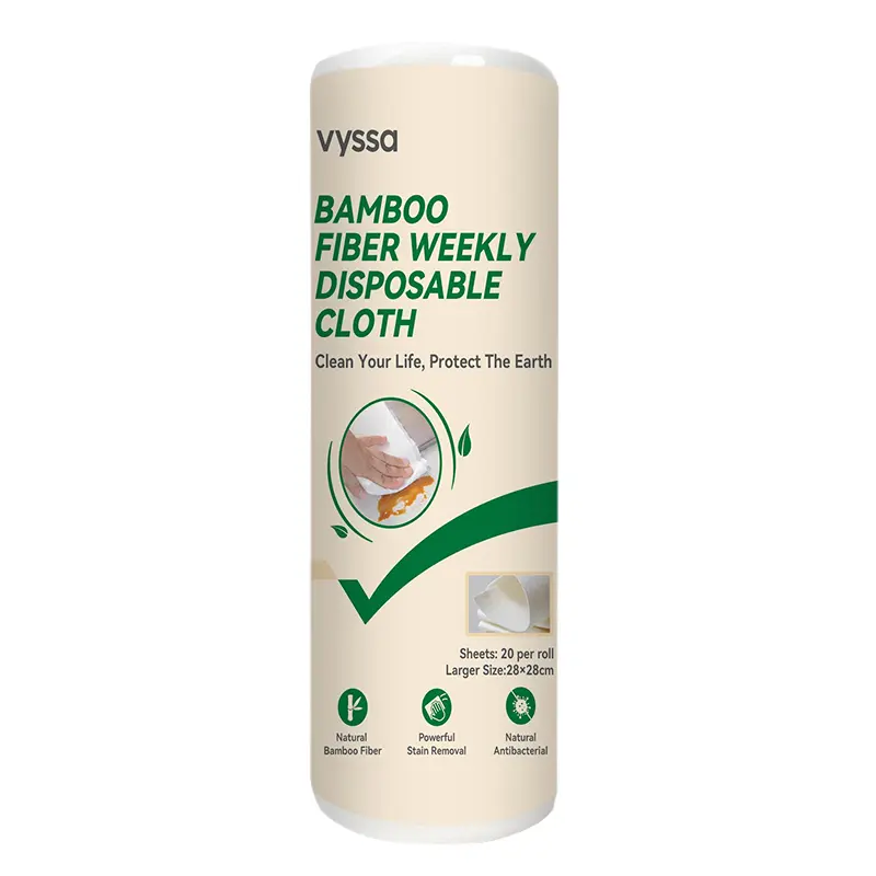 VYSSA Bamboo Fiber Weekly Disposable Cleaning Cloth Roll - 20 Sheets Super Absorbent Streak-Free Washable Reusable Kitchen Towels Multi-Purpose Dish Drying Rags for Kitchen Home & Office Cleaning Durable Eco Friendly Cloths for Dishes