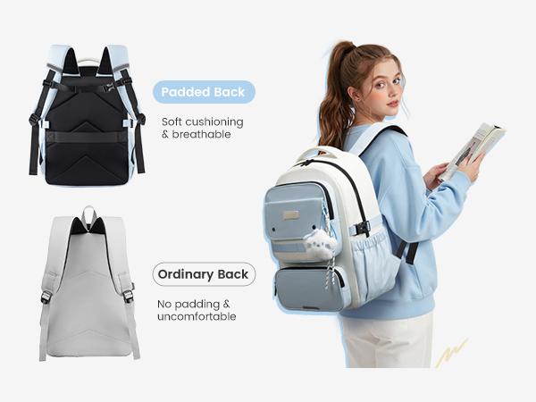 LOVEVOOK School Backpack for Teen Girl, Cute Bookbag with Large Bottle Holder, Lightweight Elementary Middle High School Student Backpack Fits 15.6 Inch Laptop, Back to Schools Kid Gift, Blue-Cream LOVEVOOK School Backpack for Teen Girl, Cute Bookbag with Large Bottle Holder, Lightweight Elementary Middle High School Student Backpack Fits 15.6 Inch Laptop, Back to Schools Kid Gift, Blue-Cream