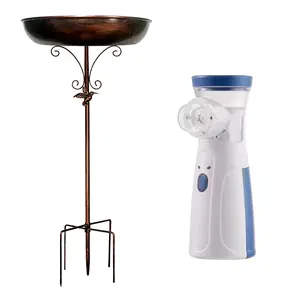 Vintage Rustic Iron Bird Bath, Feeder & Planter - Outdoor Garden Decor+Portable & Rechargeable Nebulize Machine for Adults and Kids, Portable Nebulizer with Two Modes & Self-Cleaning Function.