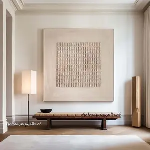 Artistic Large Beige Textured Impasto Wall Art - Framed Minimalist Wabi Sabi Print, Modern Home Decor for Living Room