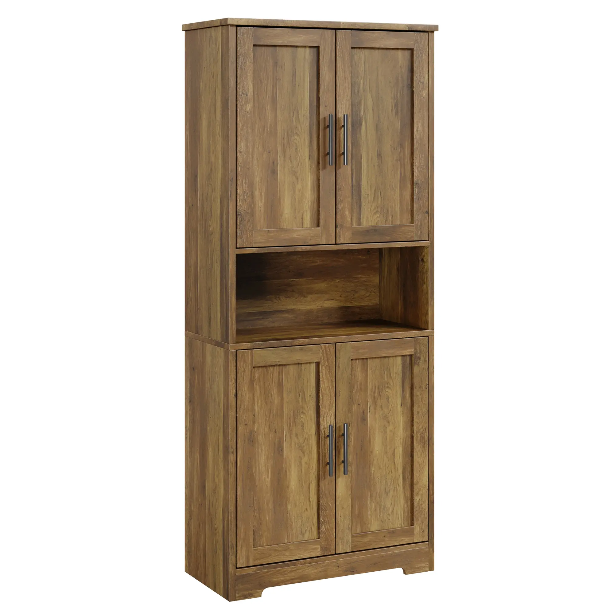 Garvee Modern Tall Freestanding Pantry Cabinet - 4 Doors, Adjustable Shelves, Spacious Storage for Kitchen, Living Room, Dining Room, or Bathroom - Versatile Organization - Black or Reddish Brown