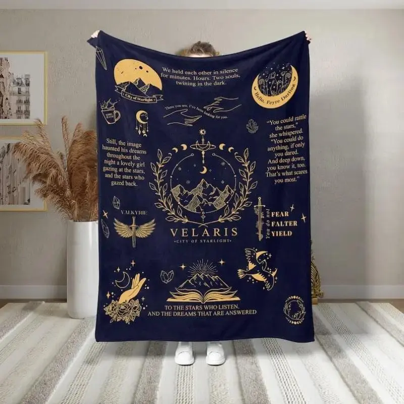 Velaris City Pattern Blanket, Soft Comfortable Throw Blanket, Soft Cozy Blanket, Soft Blankets, Warm Napping Blanket for Home Office Travel, Gift for Book Lovers, Blanket Gifts, Slogan Print Blanket