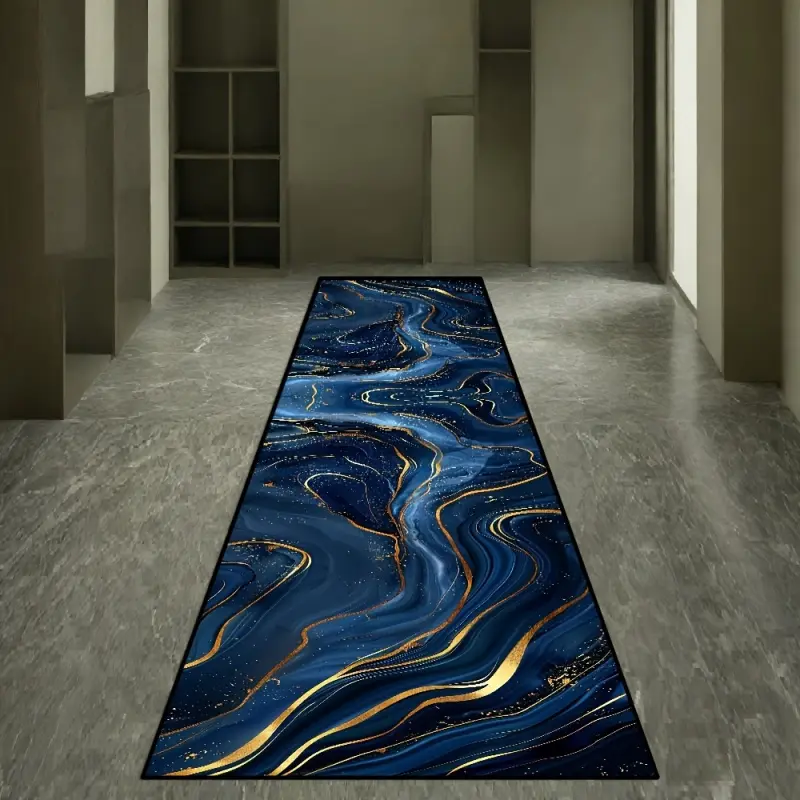 Joyfinity 1pc Golden Diamond Velvet Non-shedding Printed Ocean Pattern Small Long Carpet,Fashionable Corridor Long Rug for Conference Rooms,Blue and Black Fashionable Creative Lounge Carpets,Laundry Room Golden Diamond Velvet Runner Mat