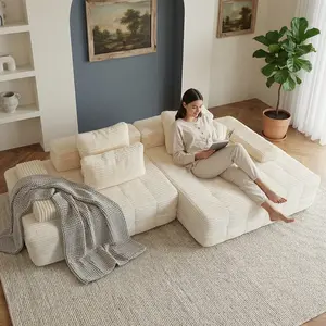 【Father's Day】-114" modular cloud-style durable sofa for living room, soft corduroy fabric, ultra-large L-shaped sofa, no assembly required, fluffy memory foam filling, ultra-comfortable sofa, pet-friendly summervibes. boneless couch