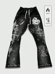 Baroque Palace Flower Men's Pants Casual Horn Autumn and Winter Plush Warm Pants Male and Female Same Style American Street Black Printed Pants Trendy Fashion Trendy High Street Sports Pants Rascal Handsome Pants Gothic Y2K Trouser
