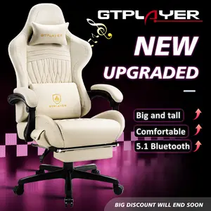 GTPLAYER High-Back Ergonomic Gaming Chair - Leather & Metal, 150° Recline, Curved Back, Linkage Arms, Footrest, Bluetooth Audio, Springtok Surround Sound, Gamer Stuff, Office & Modern Indoor Furniture Chair,summervibes