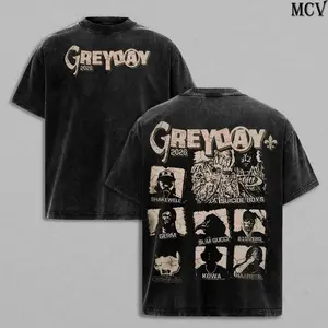 GreyDay 2026 Tour Tee Washed Menswear Top Heavy Cotton Underwear Double Printed Unisex Oversize Underground Rap Hip Hop Music Vintage Graphic Streetwear Cotton T-Shirt, Washed Hoodie & Sweatshirt Option Concert Tour Merch for Fans HVP