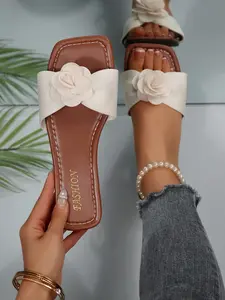 Fashion Women's Summer Sandals, Floral Decorative Flat Shoes, Casual Comfortable Slippers, Ideal for Outdoor Activities & Vacations
