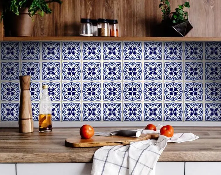 8 x 8 in. Blue & White Mosaic Peel & Stick Removable Tiles