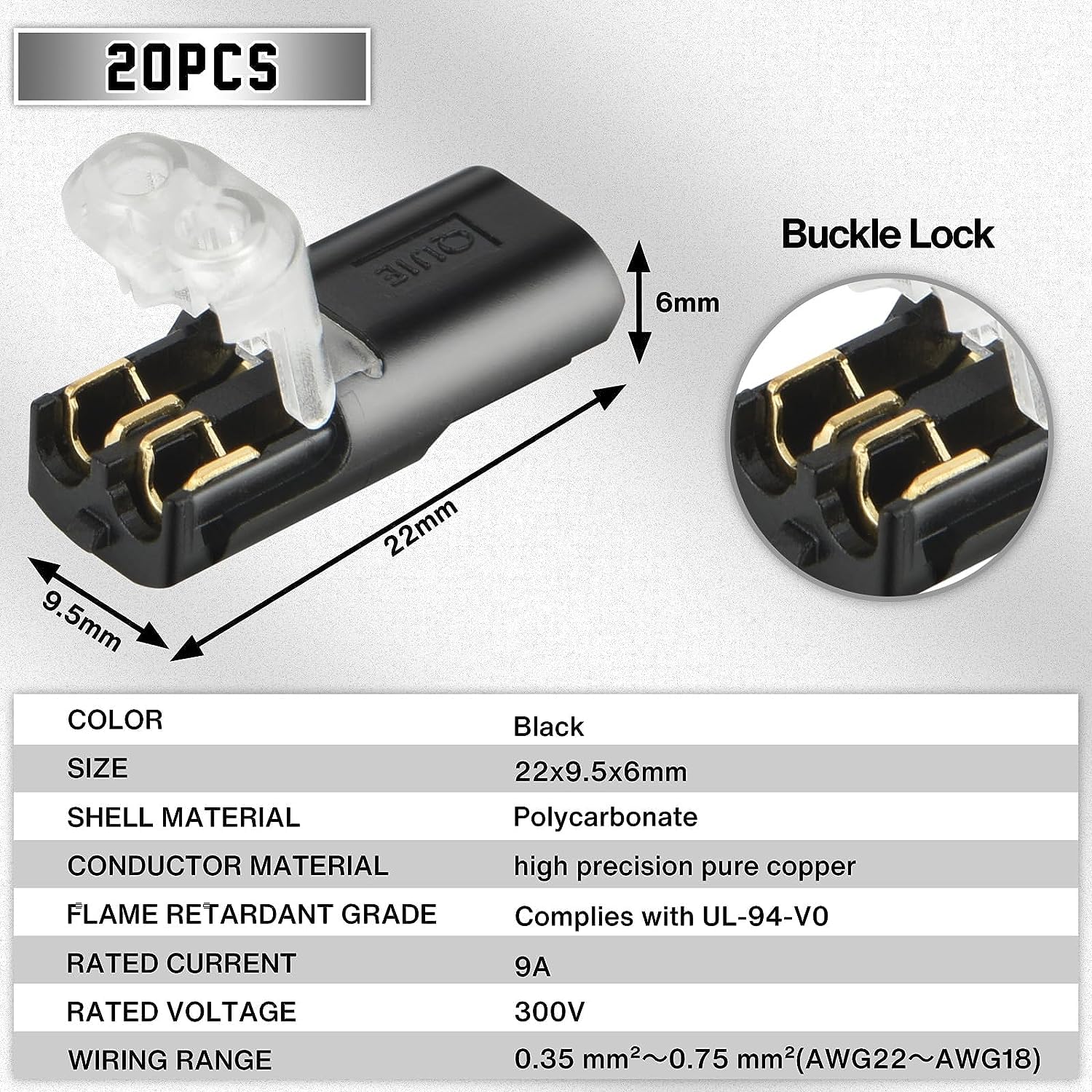 60Pcs Double Wire Plug in Connector, LED Light Strip Low Voltage Connectors 2 Pin with Locking Buckle - Quick Connect, No Wire Stripping Cutting