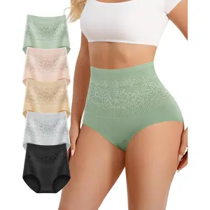 Women's Cotton High Waisted Underwear Stretch Panties Full Coverage Postpartum Soft Briefs Breathable 5 Pack