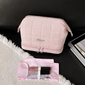 BELINDA Women's Quilted Make-Up Bag, 2-Size High-Capacity 2-Layer Organizer, Waterproof Leakyproof Dust-Proof Modern Elegant Portable Luggage Functional Bag for Vacation & Everyday Use, Leakyproof Make-Up Bags, Modern Make-Up Bags