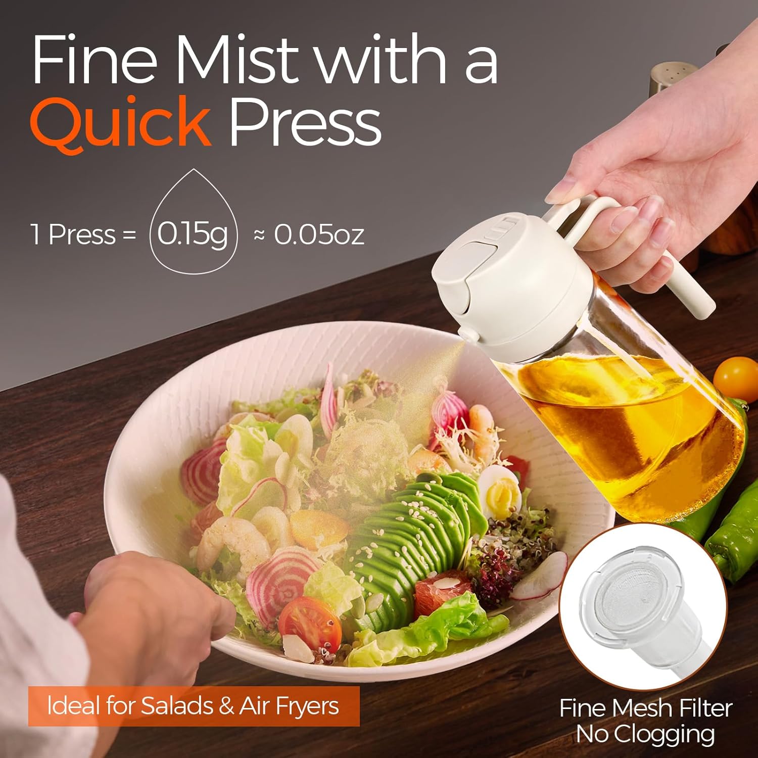 2-Pack 2-in-1 Glass Oil Bottle & Sprayer Flask Set, 16OZ 470ml Leak-Proof Auto Nozzle Utensils with 50-400ml Scale, Precise Measurement, Spray Type for Camping, Kitchen Cooking