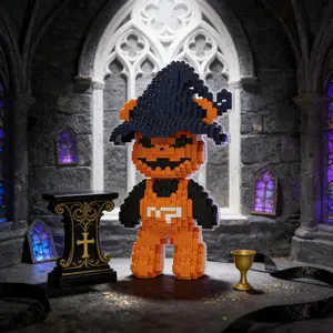 Halloween Pumpkin Bear 3D Puzzle Building Blocks Decoration, Bookshelf Home Office Cabinet Decor, Party Living Room TV Stand Display