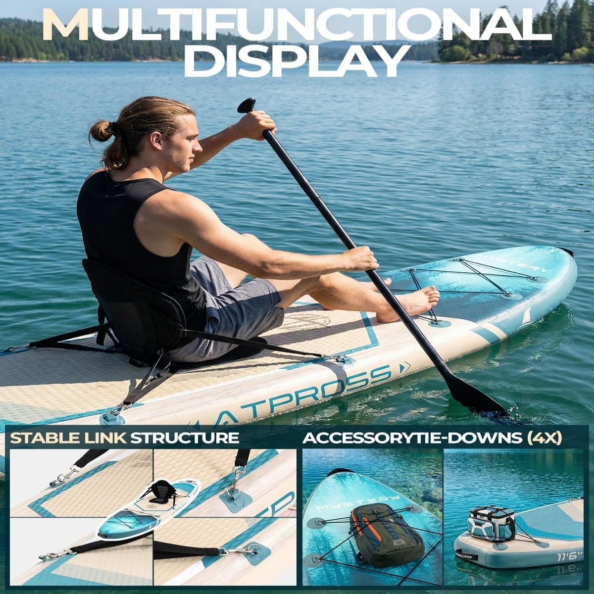 [Spring Glow Up] 11'6"×35" Inflatable Stand Up Paddle Board, 450LBS Capacity, Premium SUP with Kayak Seat for Paddling, Fishing, Yoga & Kayak, Wide Non-Slip Deck, Double-Ended Paddle, Two-Way Pump & Full Accessories