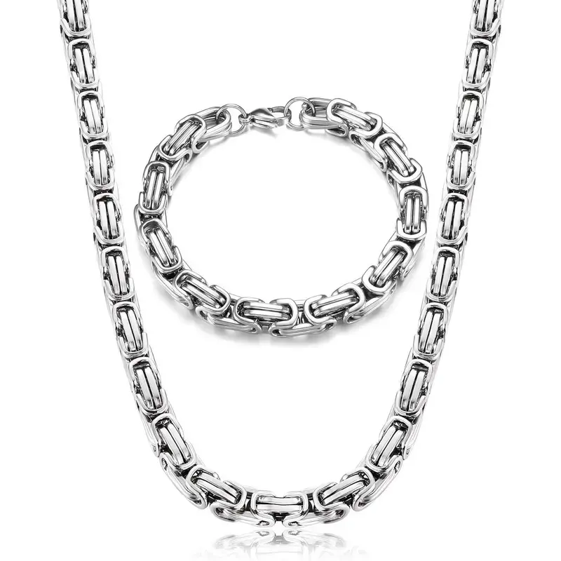 Male Costume Jewelry Sets, Biker Punk Byzantine Braided Chain Style in Stainless Steel for Any Occasion, Trendy Jewelry Set, Funky, Casual, Chain & Link, Daily, Geometric, Metal Coating