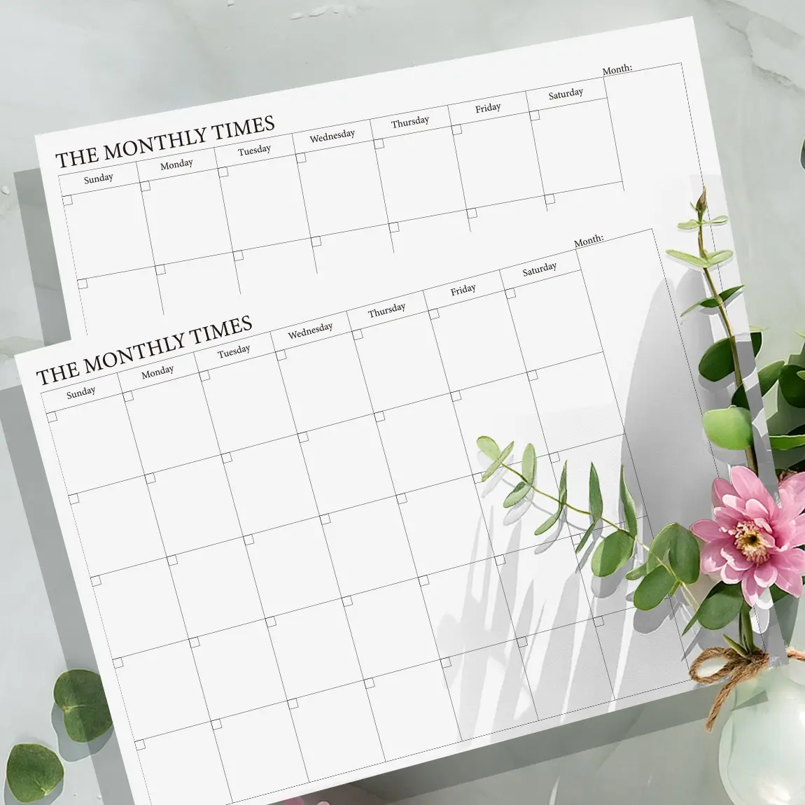 2-Pack Monthly Planner Calendar Paper, 11x8.5 Inches, Large Grid Writing, Home Office Study Schedule Organizer, No Date Design, Undated Planner