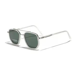 Statement Retro Polarized Sunglasses | Clear Frame with Green Lenses