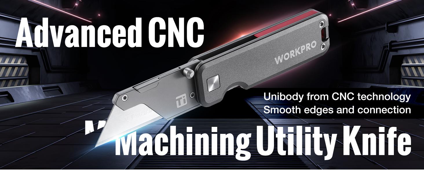 #SpringGlowUp WORKPRO Premium Titanium Utility Knife, CNC Unibody, Lightweight Aluminium Handle Folding Box Cutter, Quick Change Blade Razor Knife,Ideal Gifts for Men Women, with 10 Extra Blades