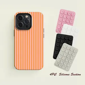 4PC Silicone Suction Phone Case Mount, Striped Pink on Orange Tough Phone Case, Retro Christmas Movie Phone Case for iPhone 17 16 15 14 13 12 11 Pro Max & SS Galaxy S21–S25 Plus Ultra, Holidays Xmas Tough Case, Classic Gift for Her Him