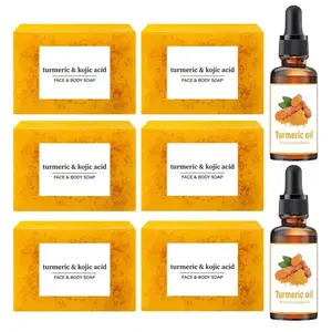 Turmeric Soap and Essential Oil Set, 6 Turmeric Soaps & 2 Oils, Moisturizing Skincare for Face & Body, Women & Men Daily Use