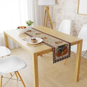 Pumpkin Pattern Linen Table Runner, 1 Count Dining Table Wedding Decoration Tablecloth, Holiday Party Decoration, Kitchen Dining Table Decor Supplies