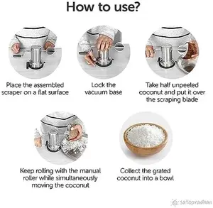 Generic Item Stainless Steel Coconut Scraper with Vacuum Base Coconut Grater Machine Manual Hand Roller Shredder Cutter Silver Kitchen Tool 20x12x12cm