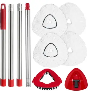 Spin Mop Head Replacement, Base, Mop Handle Compatible for O-Cedar EasyWring - Include 4 Microfiber Refills, 4-Section 30-59in Handle, 1 Cover and 1 Scrubber (1-Tank System)