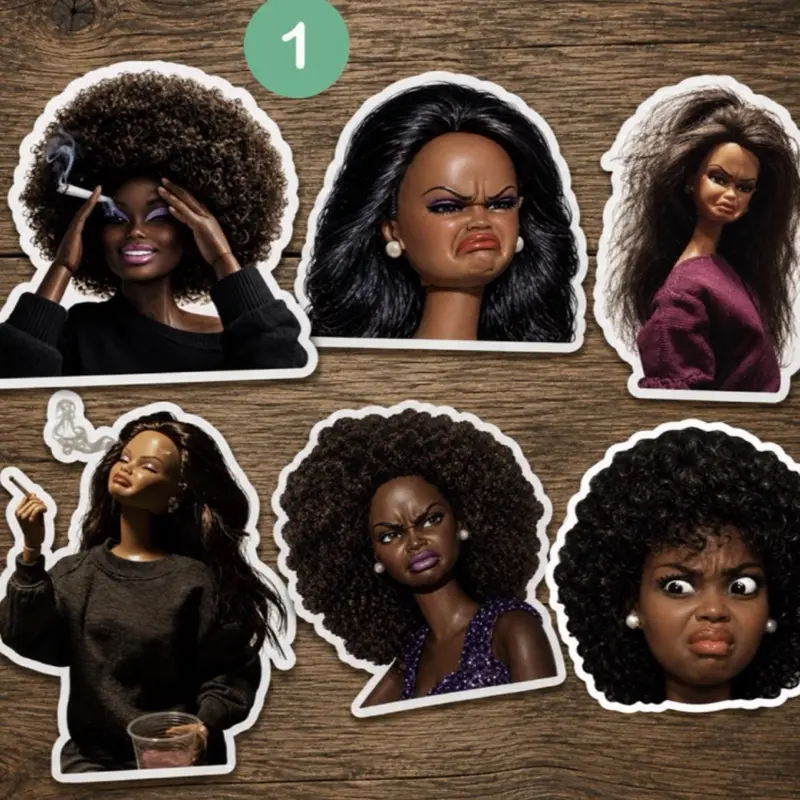 Chaotic Meme Girl Doll Sticker Pack, 6-Count Fun Decor Stickers for Laptops, Water Bottles